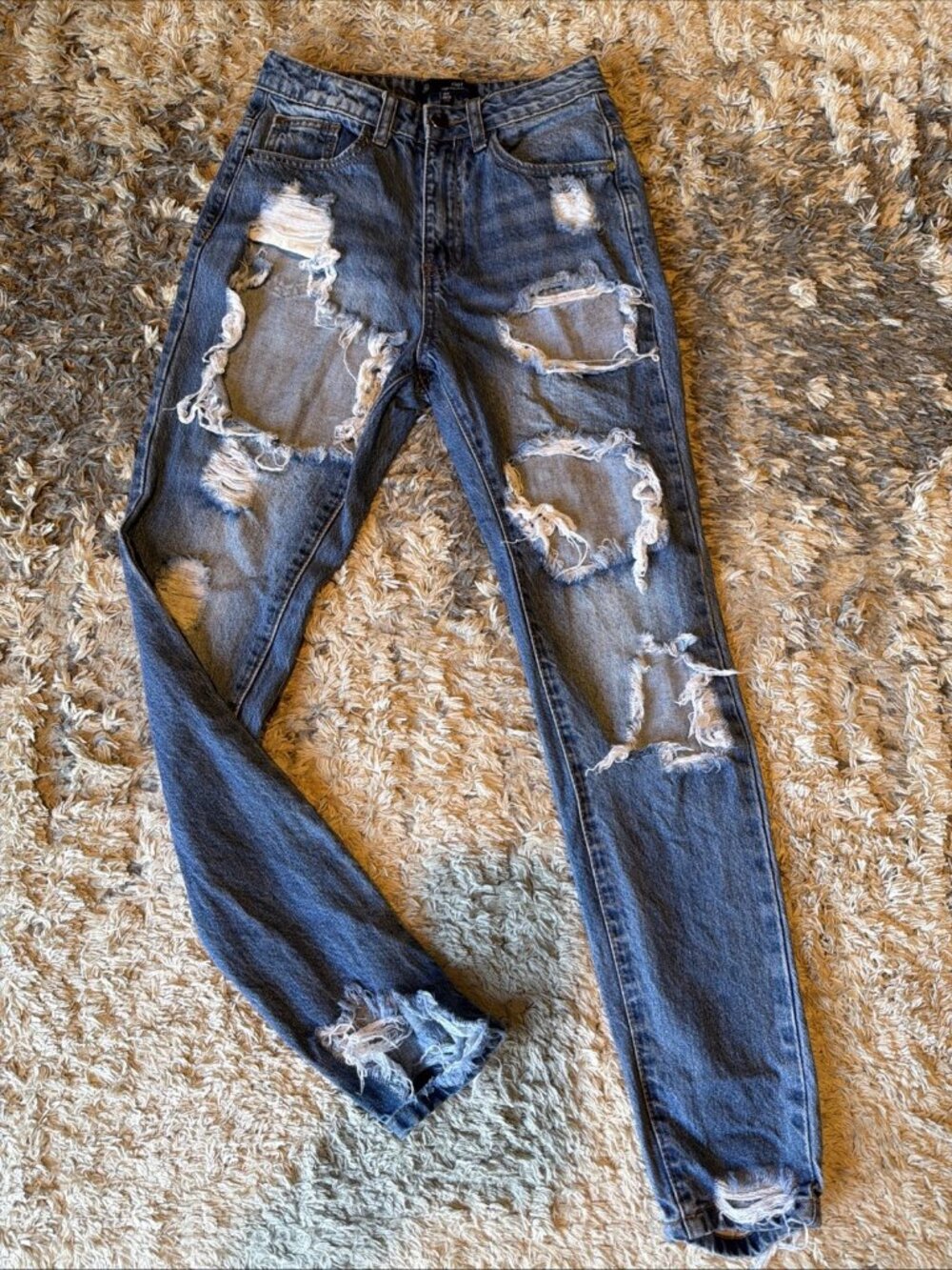 RIOT High Rise Mom Jeans Trashed Distressed Women’s 0